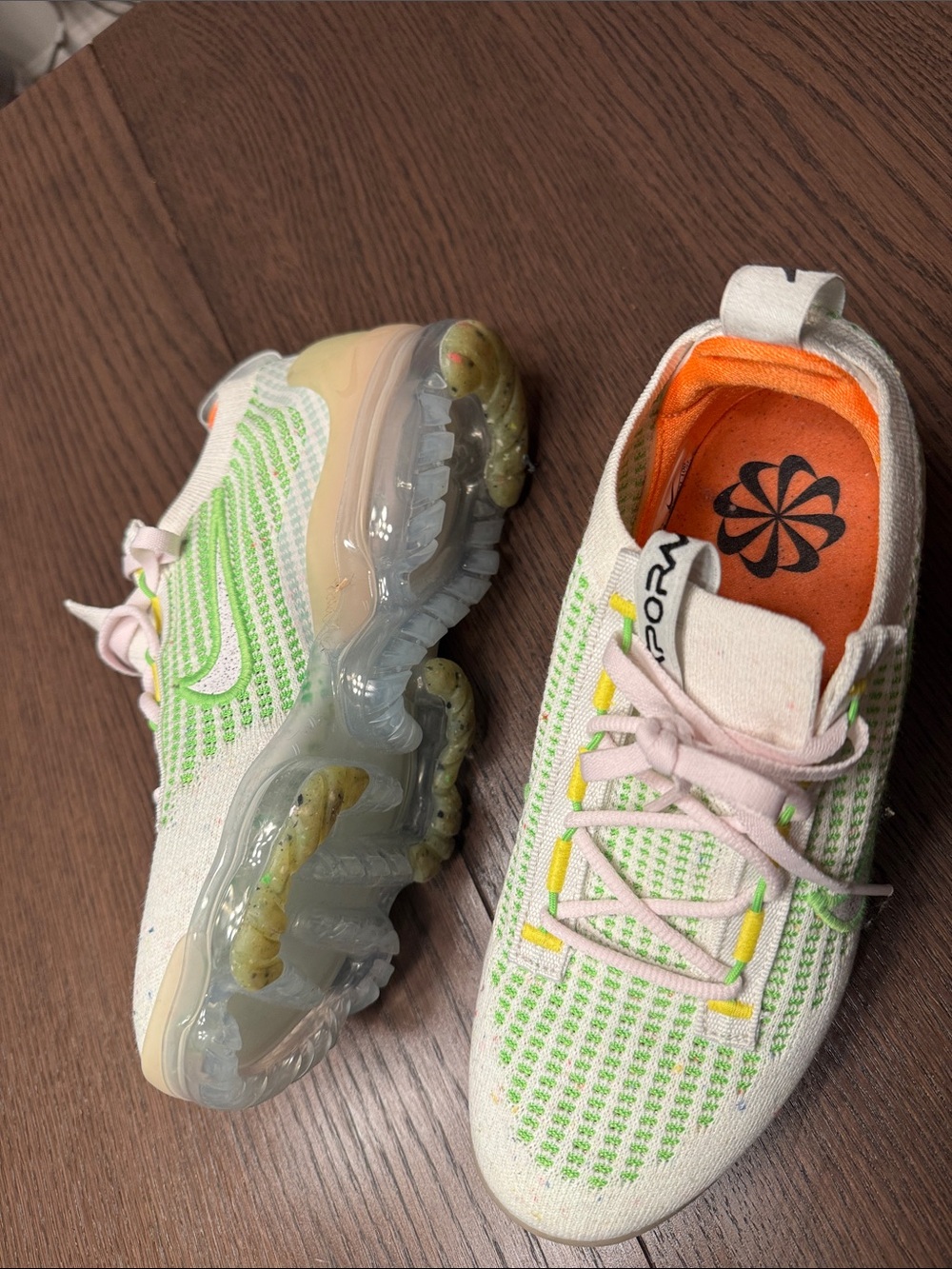 Women’s Knit Athletic Sneakers in Green and Cream